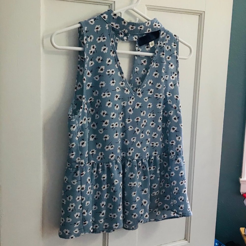 Blue Rave Rayon Floral Print Blouse